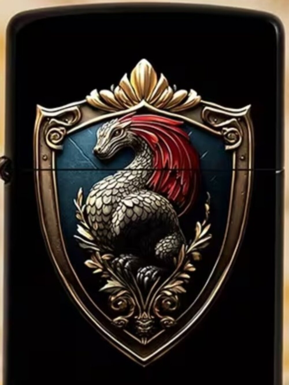 Fancy Shield Dragon Black Case Lighter
